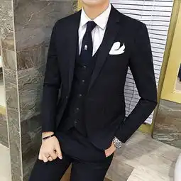 西服套装男士三件套商务正装职业西装修身伴郎新郎结婚礼服冬季