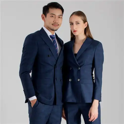 汤河之家现货新款商务纯色仿毛中长款长袖收身上班正装西装男女c