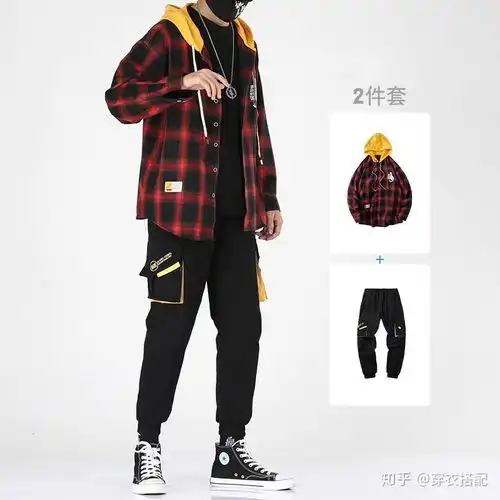 穿衣搭配男秋季潮流痞帅休闲衬衣穿搭,格子衬衫工装裤运动裤小脚裤,穿搭技巧