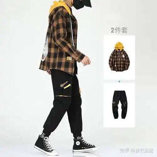 穿衣搭配男秋季潮流痞帅休闲衬衣穿搭,格子衬衫工装裤运动裤小脚裤,穿搭技巧