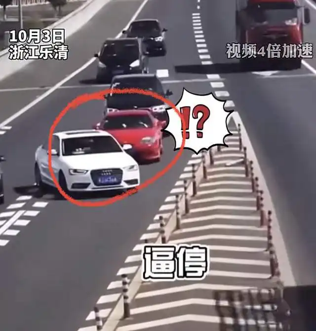 奇葩浙江奥迪女司机高速倒车看虚线以为可以倒,多次差点撞车