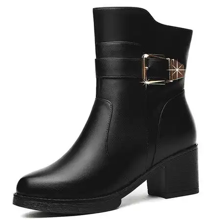 盾狐短靴女粗跟秋冬新款英伦女鞋子圆头深口棉鞋女加绒高跟马丁靴图片大全邮乐官方网站