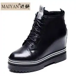 新款真皮女靴高跟短靴马丁靴潮内增高坡跟女靴子图片品牌图库鞋子鞋子品牌