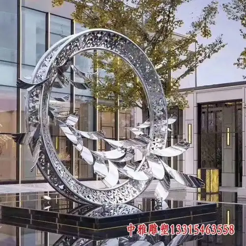 不锈钢抽象圆环雕塑青岛抽象不锈钢雕塑订制中雅雕塑